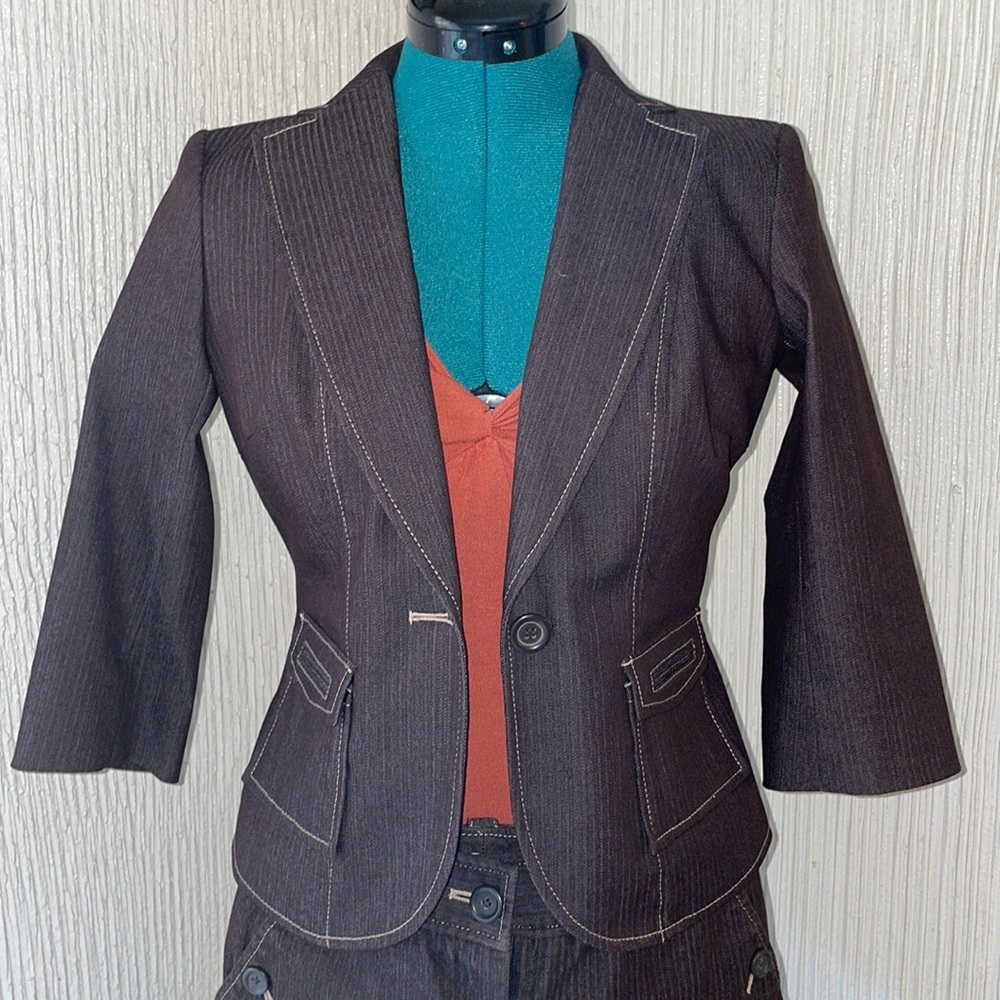 LOFT Ann Taylor Suit in Chocolate Brown with Silk Top in Pumpkin